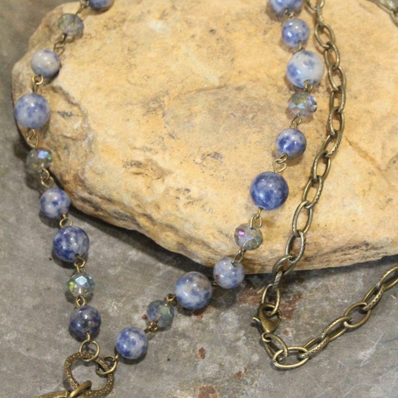 Cross Pendant Drop Lapis Lazuli Stone Necklace