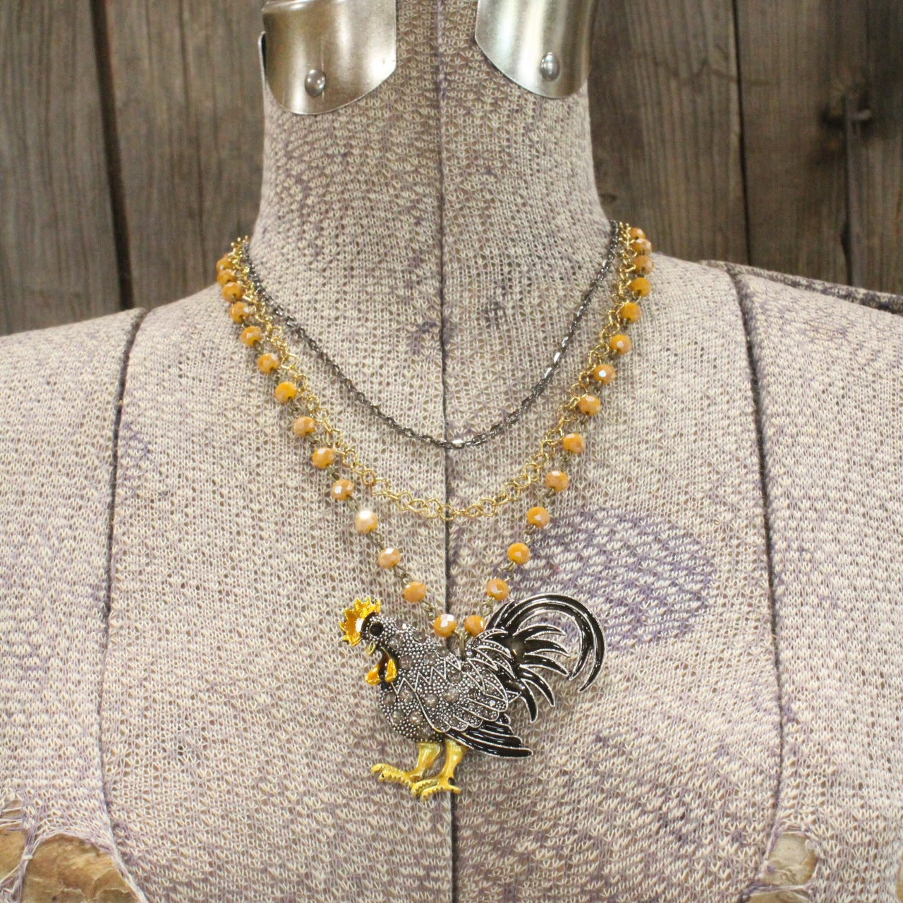 Early Morning Riser Rooster Layered Necklace