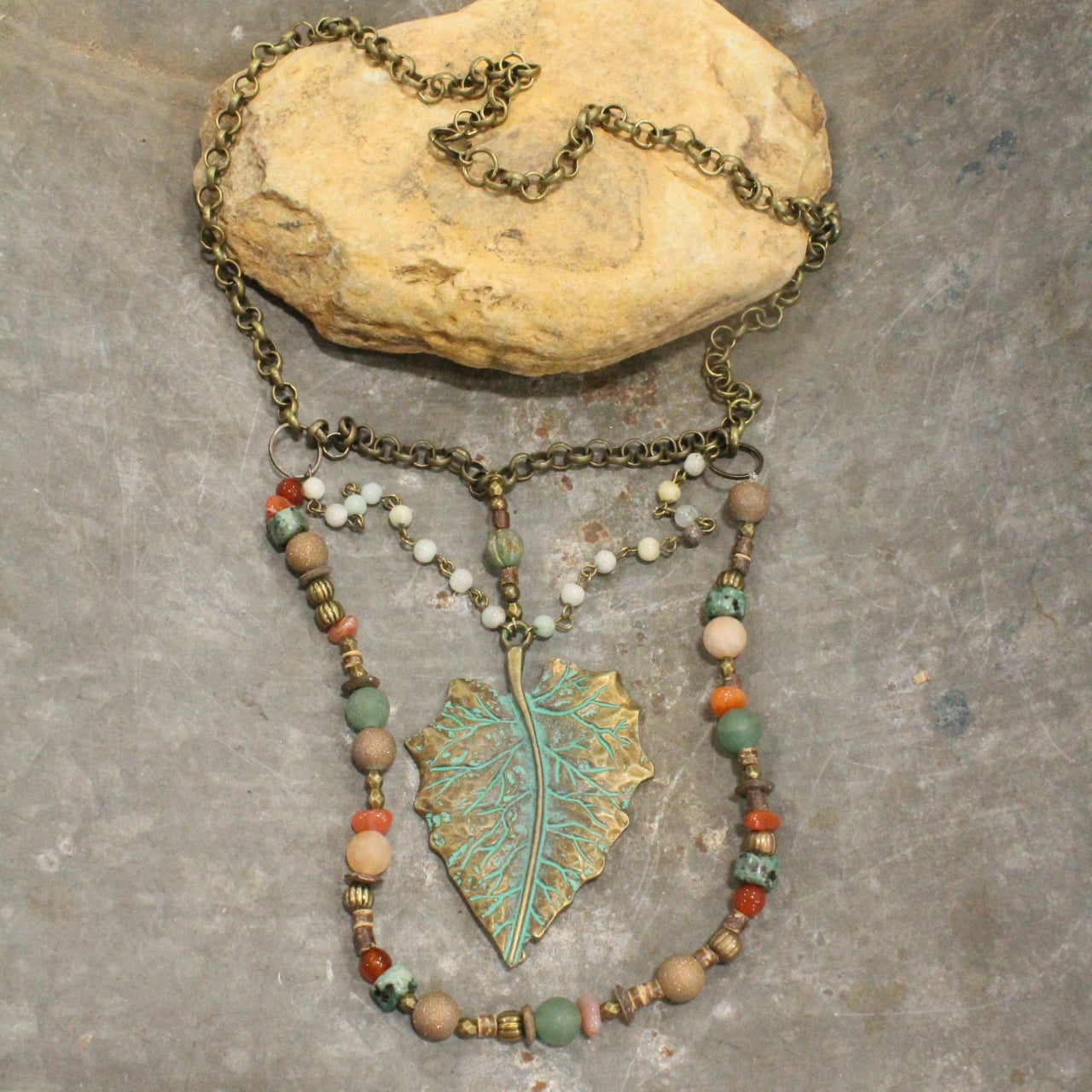 Verdigris Maple Leaf Fall Layered Necklace