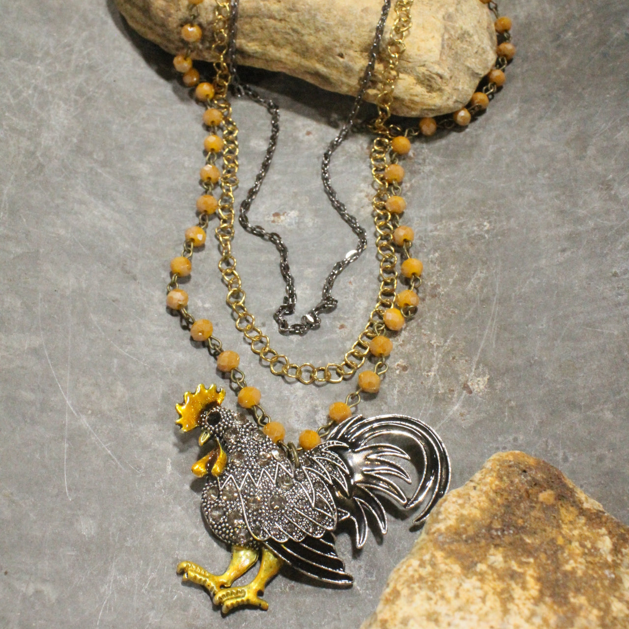 Early Morning Riser Rooster Layered Necklace