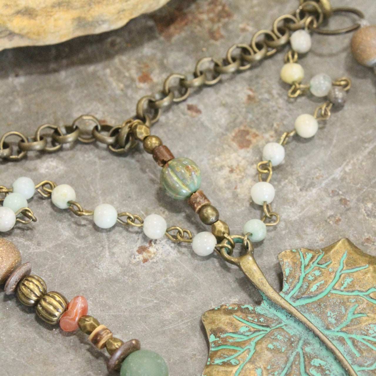 Verdigris Maple Leaf Fall Layered Necklace