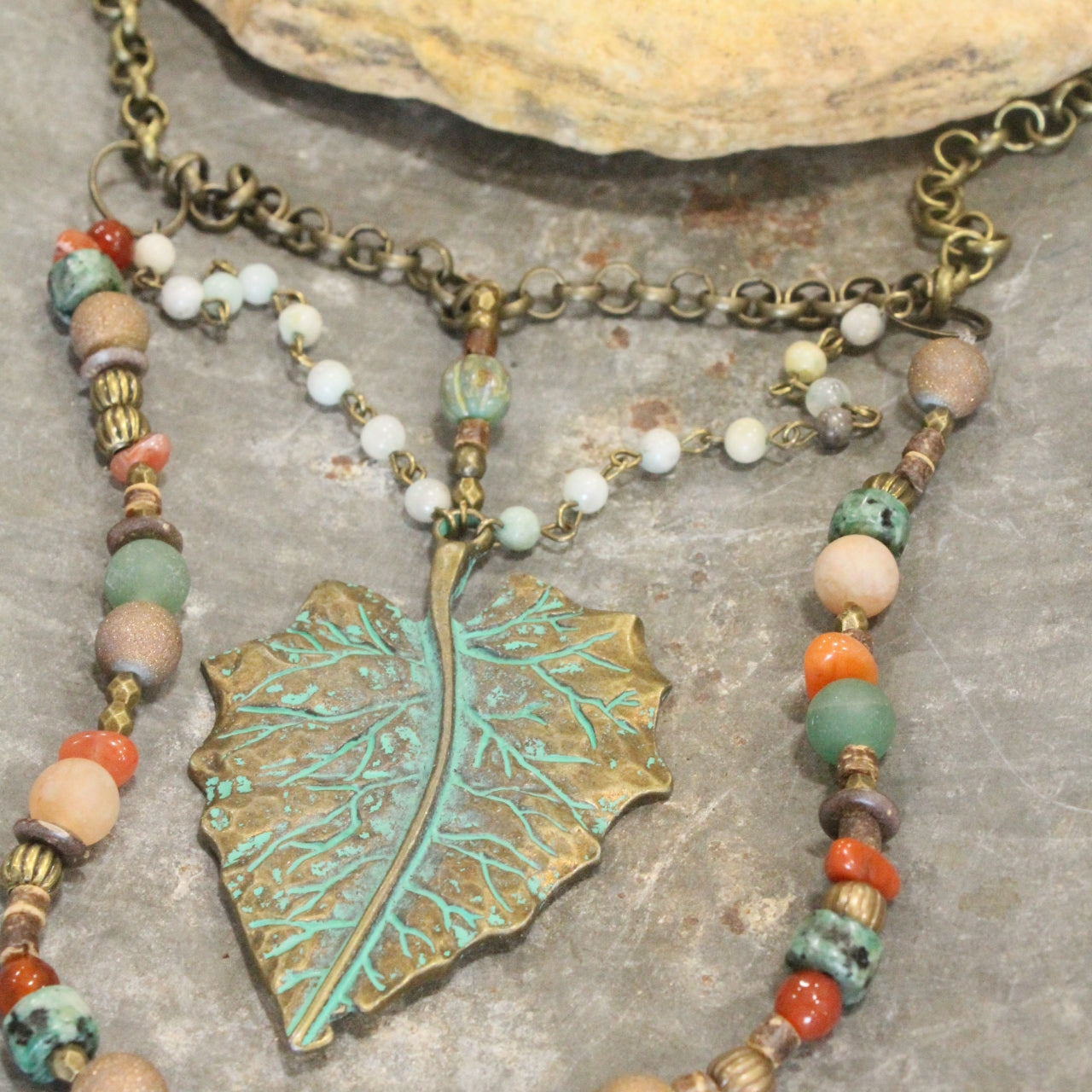 Verdigris Maple Leaf Fall Layered Necklace