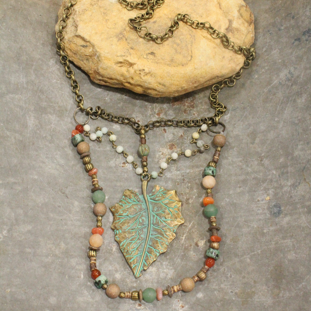 Verdigris Maple Leaf Fall Layered Necklace