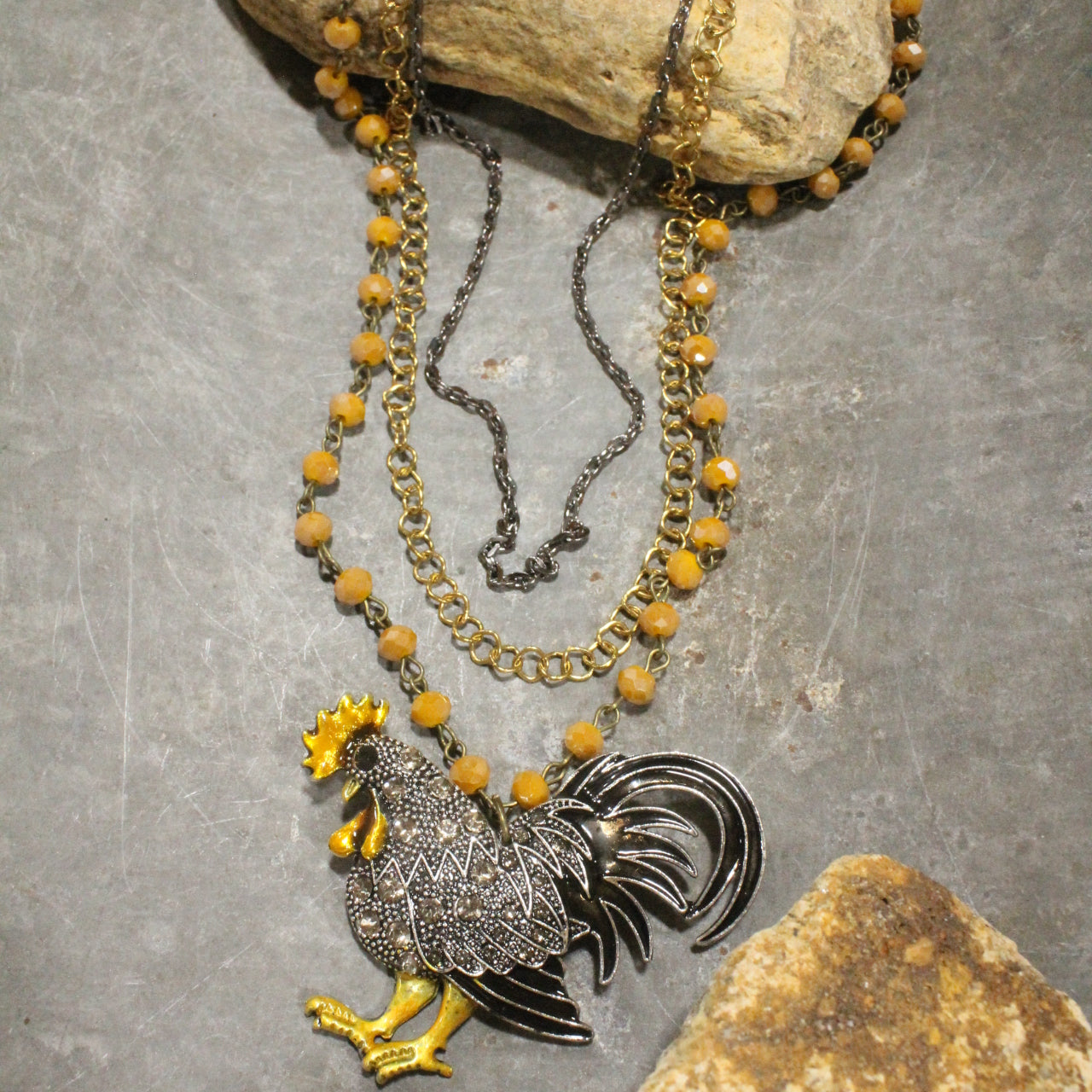 Early Morning Riser Rooster Layered Necklace