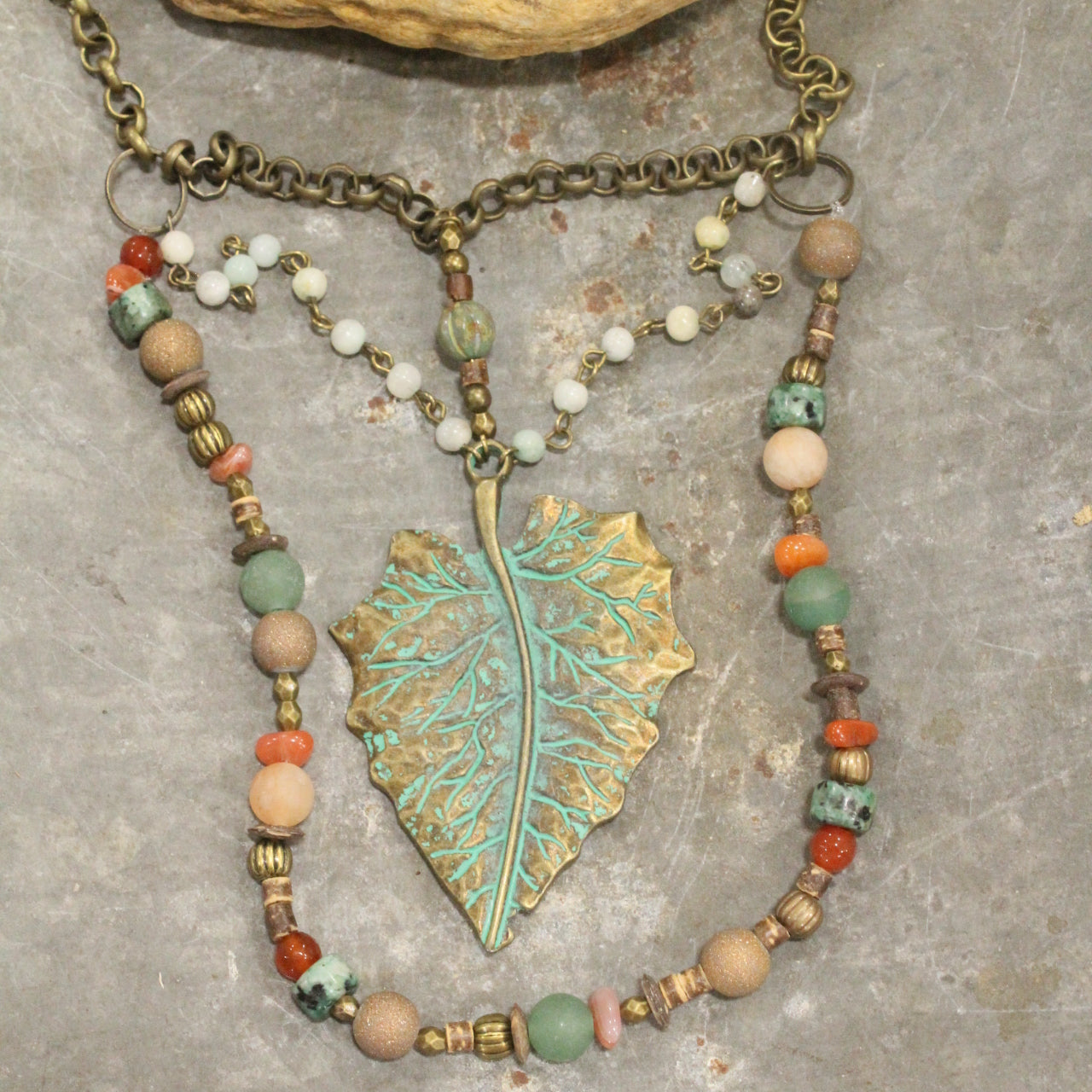 Verdigris Maple Leaf Fall Layered Necklace