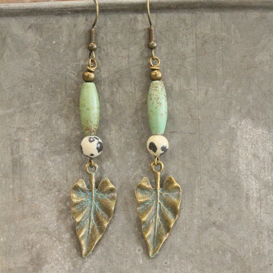 Amazonite Drop Stone & Fall Leaves Earrings