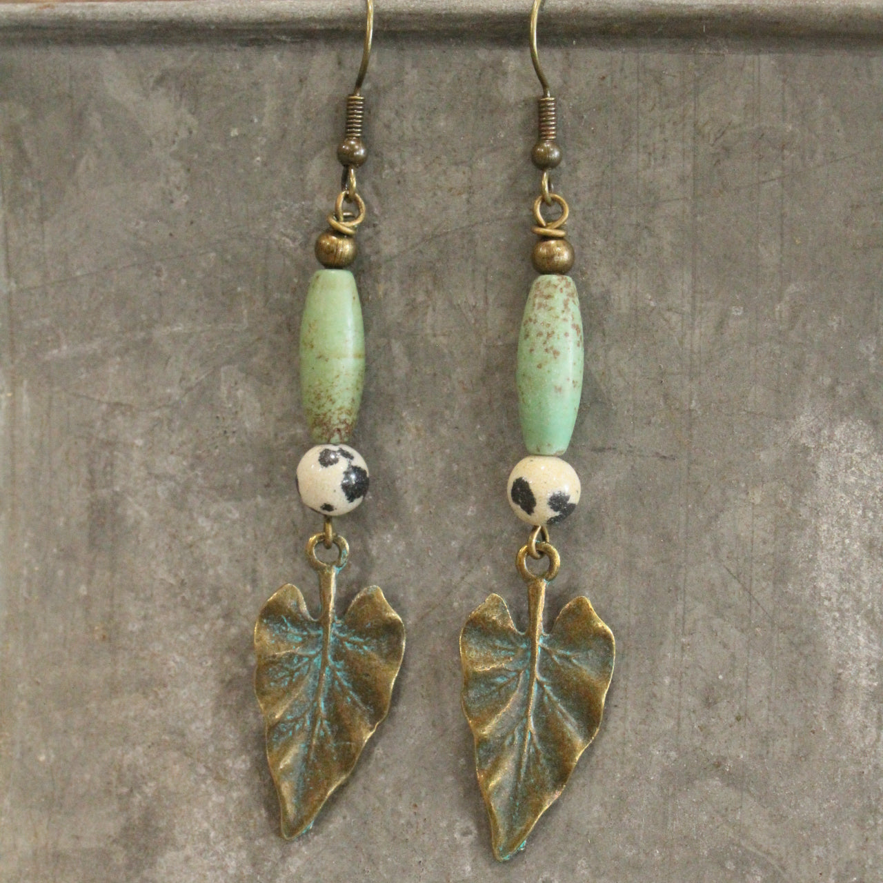 Amazonite Drop Stone & Fall Leaves Earrings