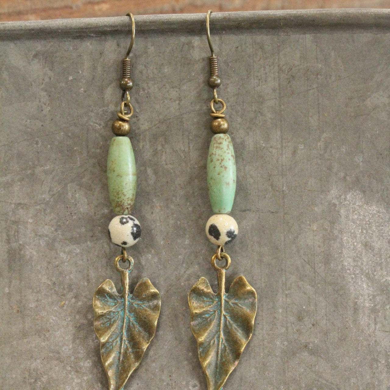 Amazonite Drop Stone & Fall Leaves Earrings