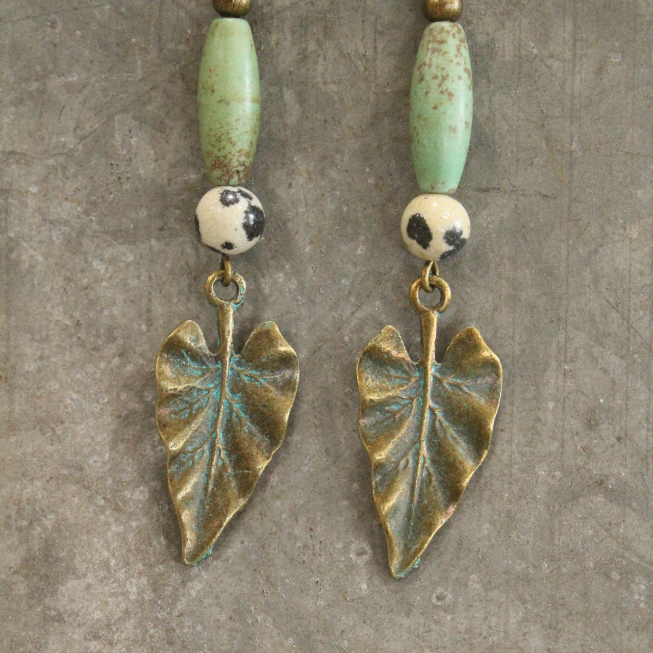 Amazonite Drop Stone & Fall Leaves Earrings