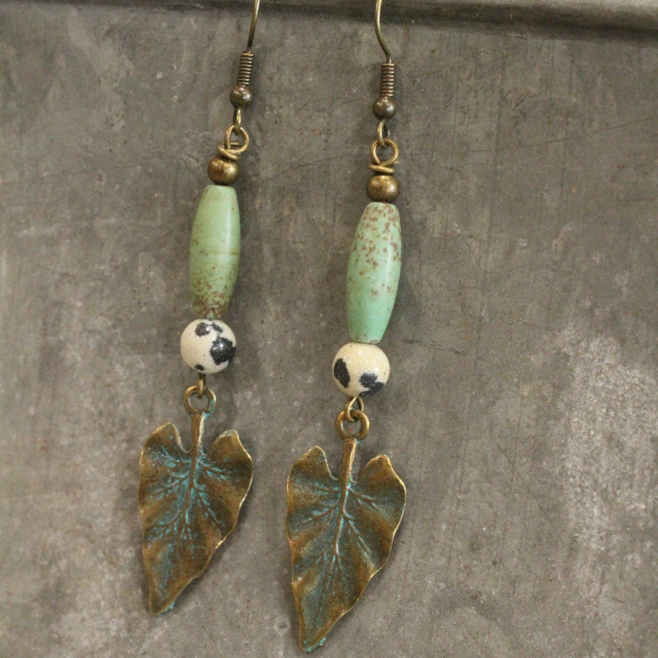 Amazonite Drop Stone & Fall Leaves Earrings