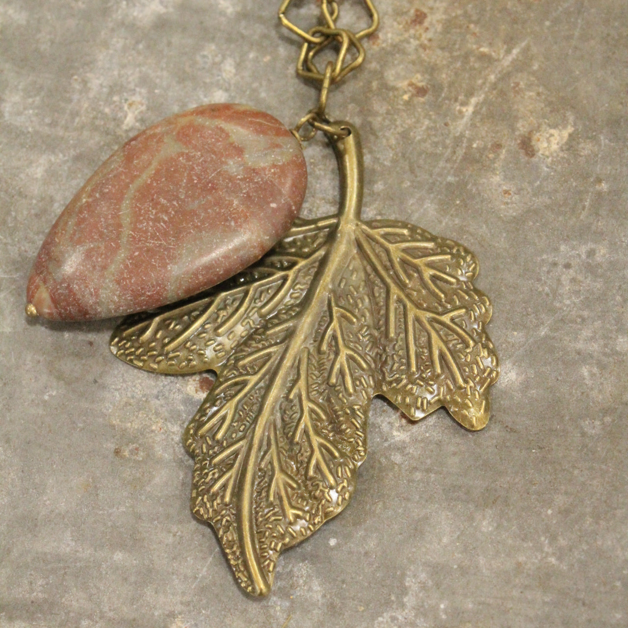 Czech Leaf & Stone Drop Layered Necklace