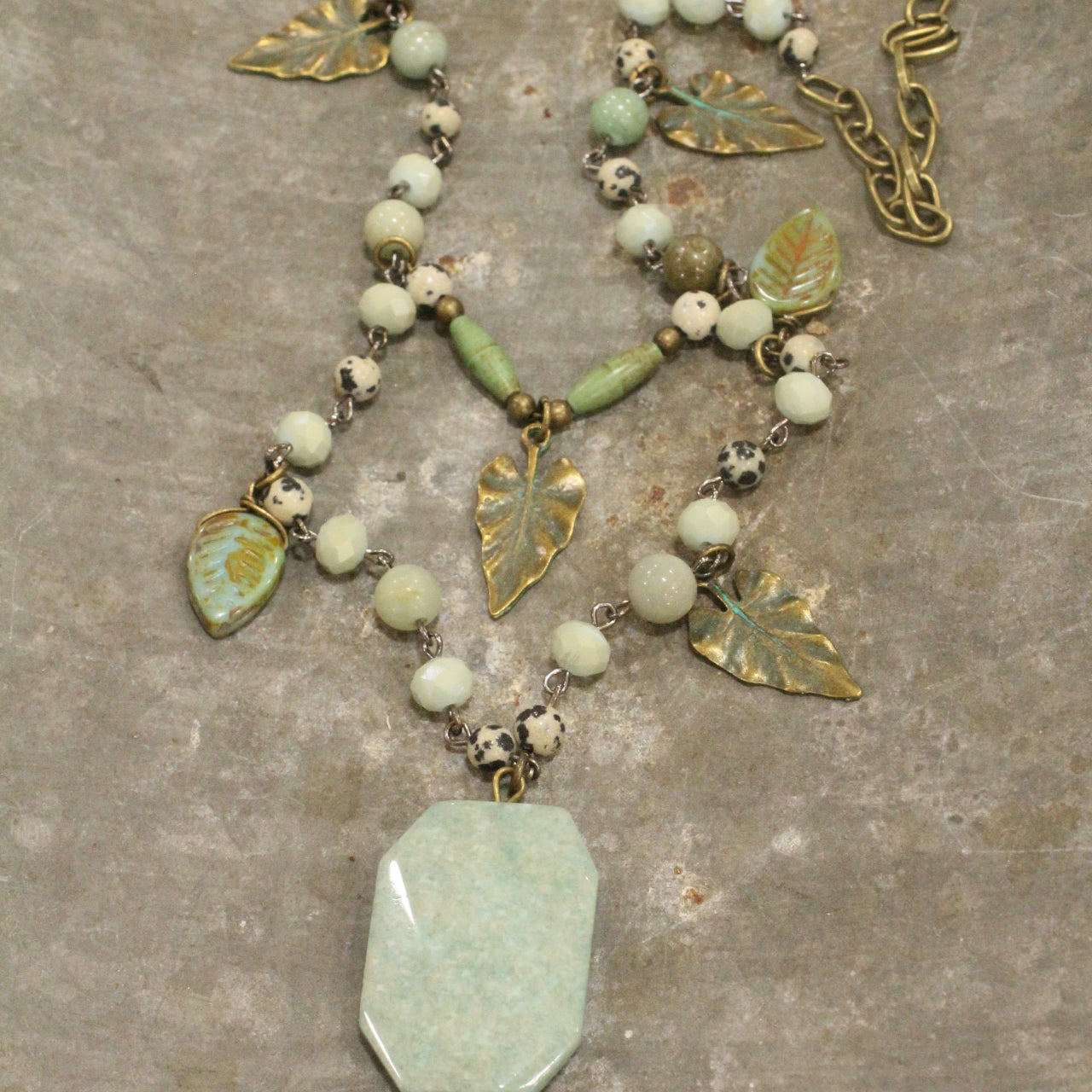 Amazonite Drop Stone & Fall Leaves Necklace