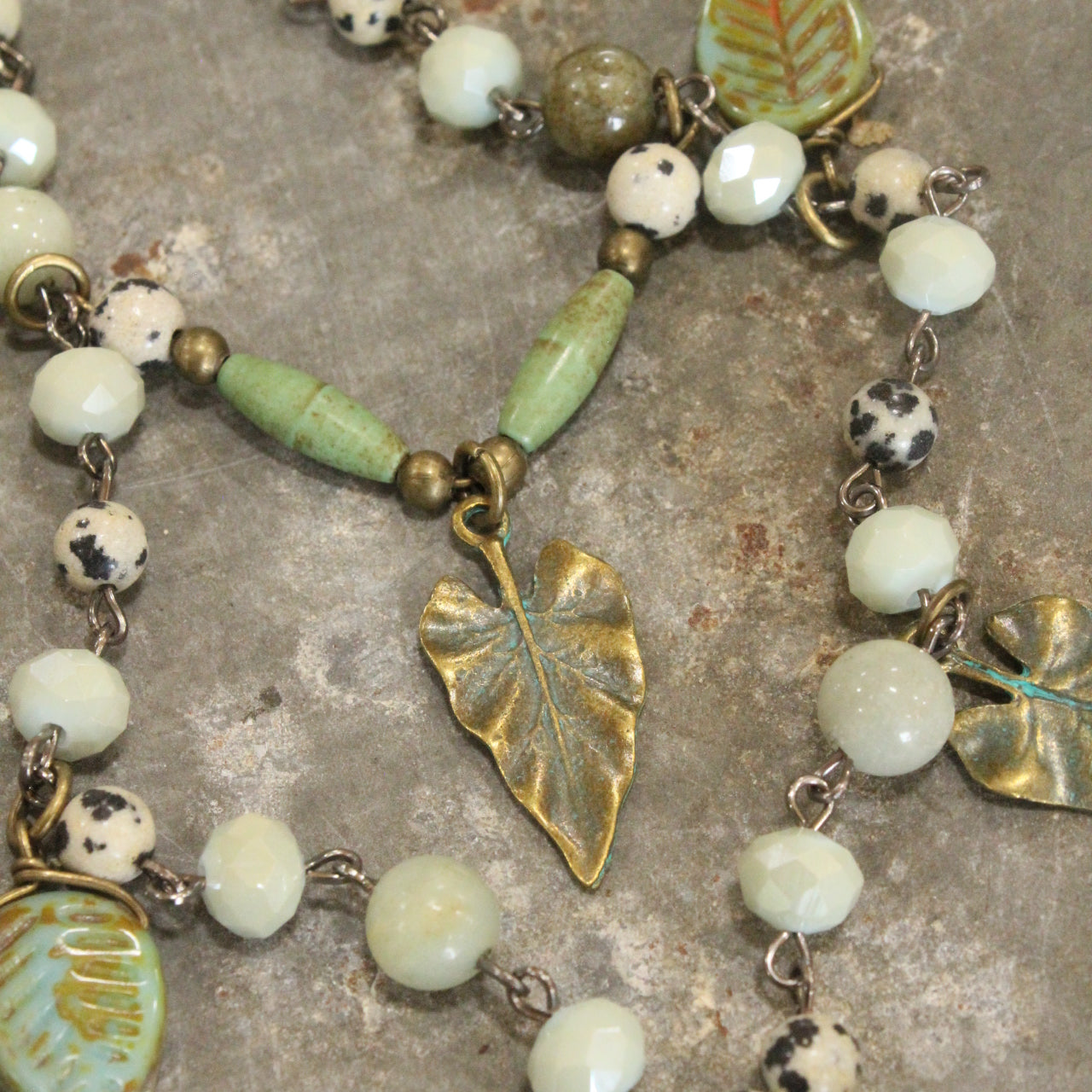 Amazonite Drop Stone & Fall Leaves Necklace