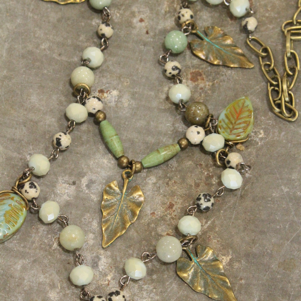 Amazonite Drop Stone & Fall Leaves Necklace