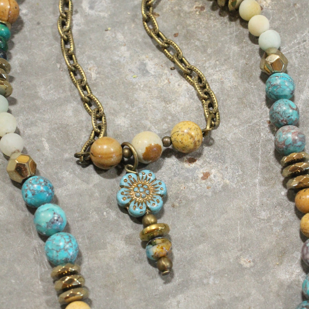 Flower Child Dangle Turquoise Stone Layered Necklace