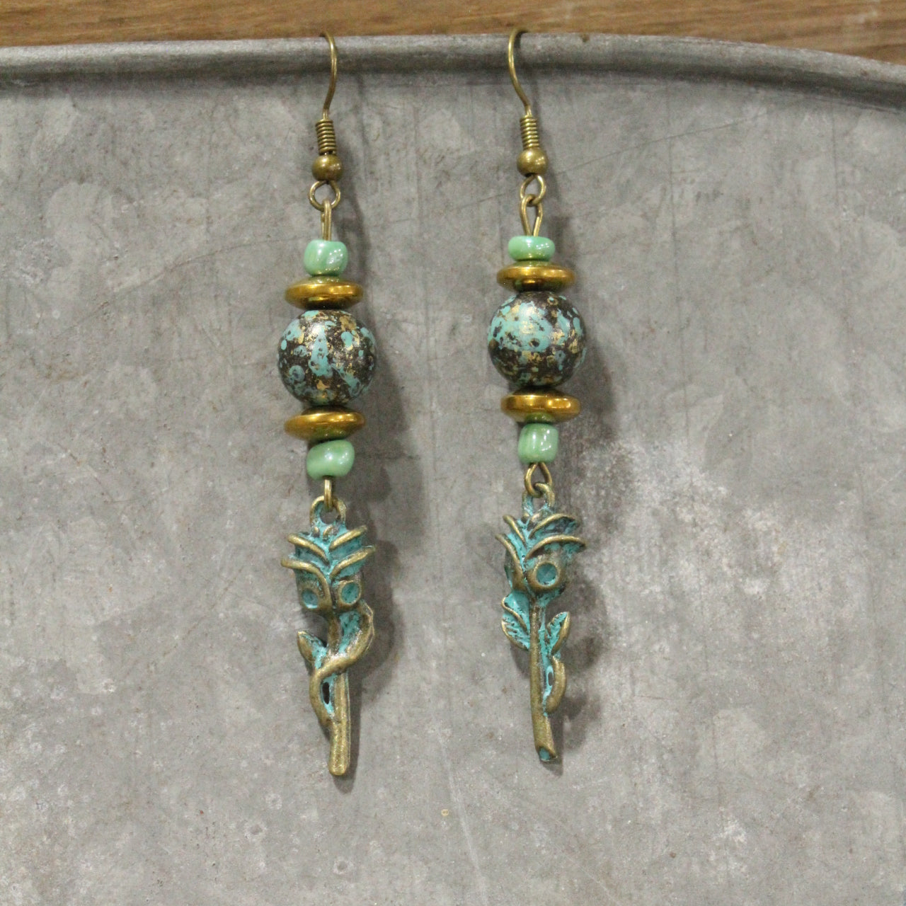 A Single Stemmed Rose Dangle Earrings