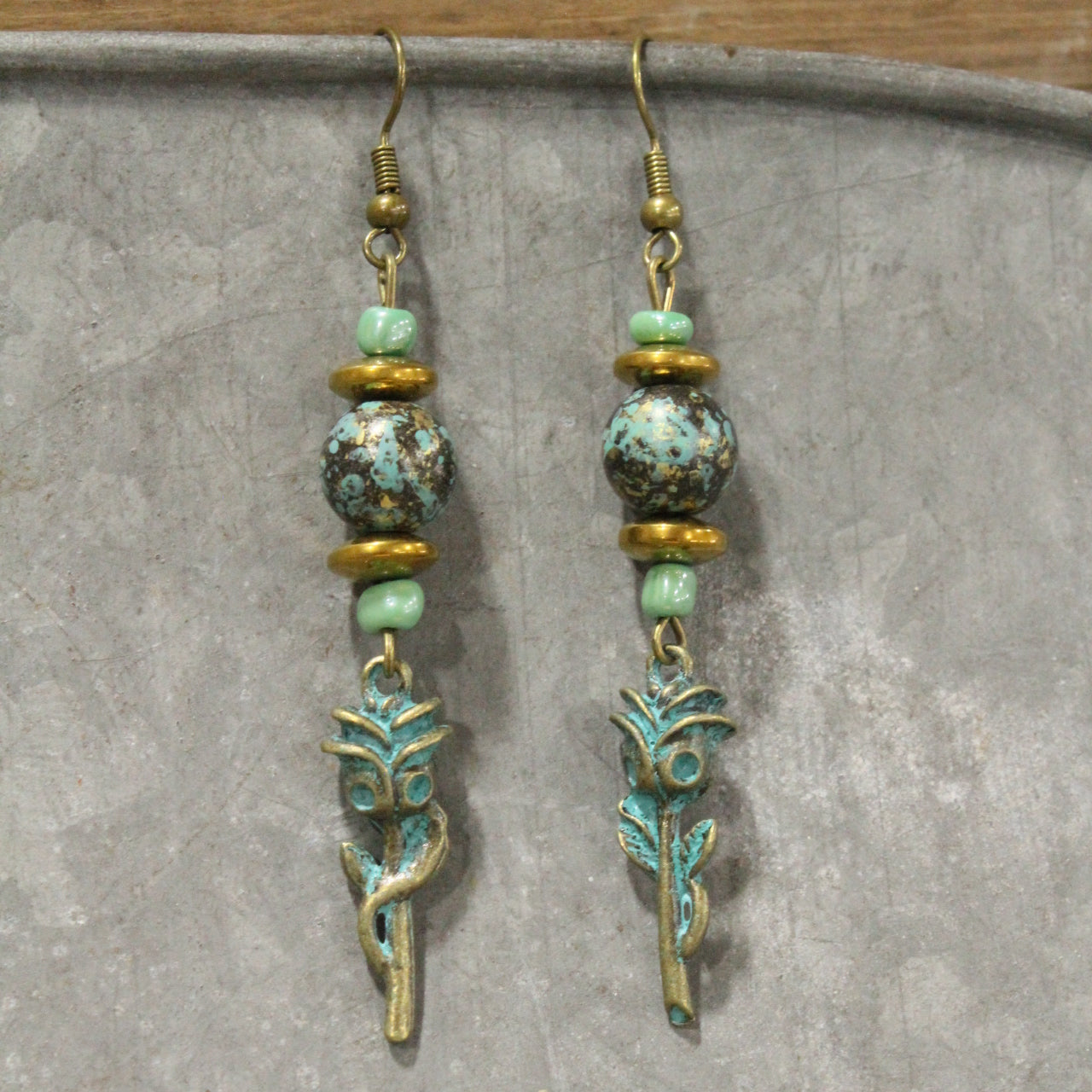 A Single Stemmed Rose Dangle Earrings