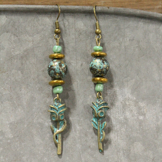 A Single Stemmed Rose Dangle Earrings