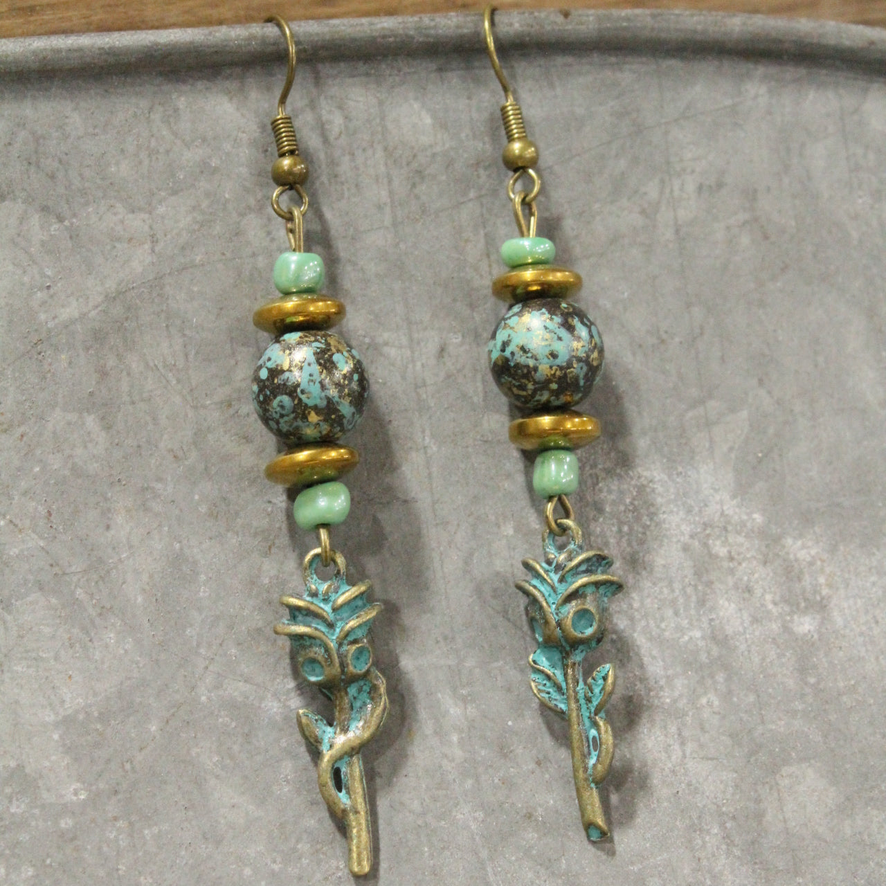 A Single Stemmed Rose Dangle Earrings