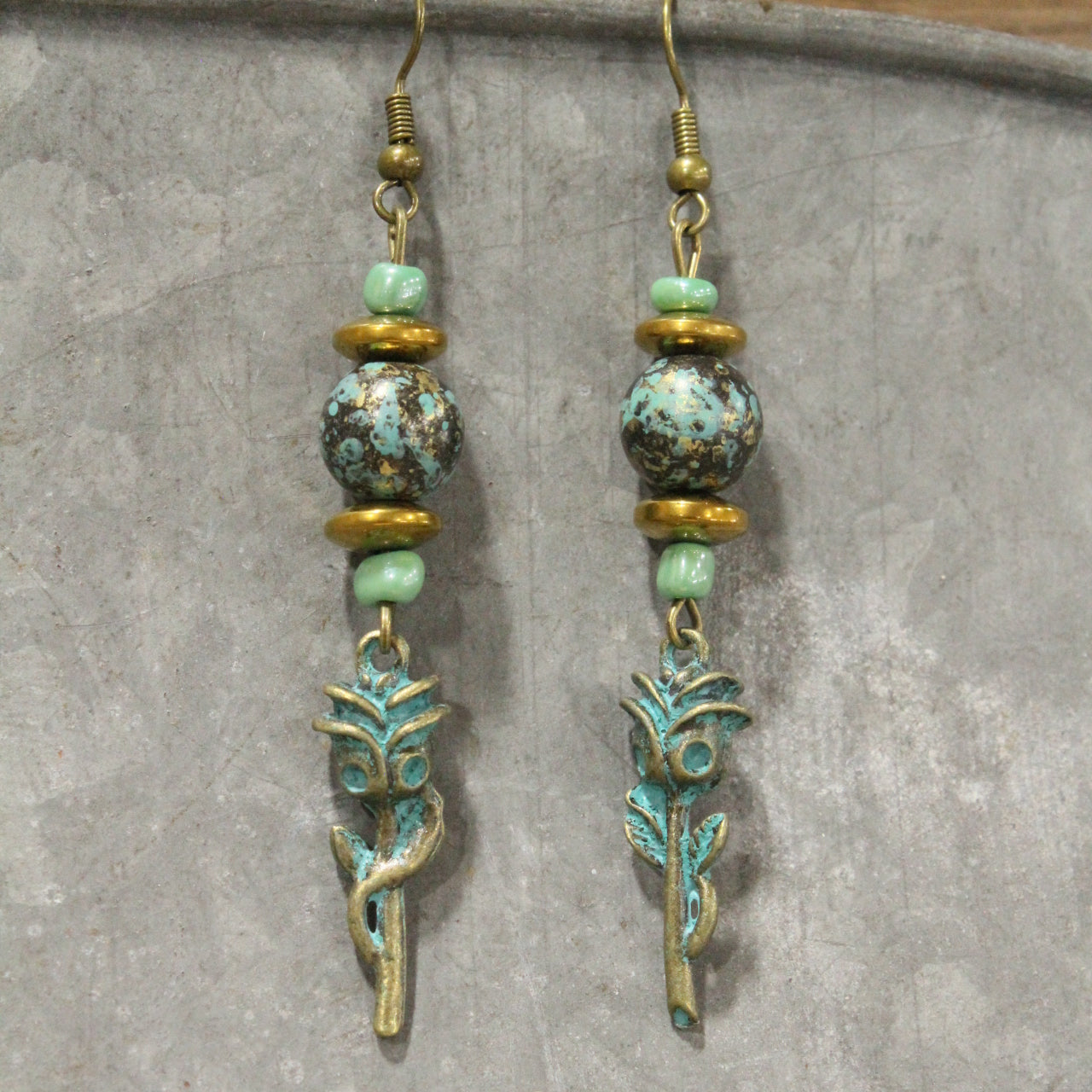 A Single Stemmed Rose Dangle Earrings