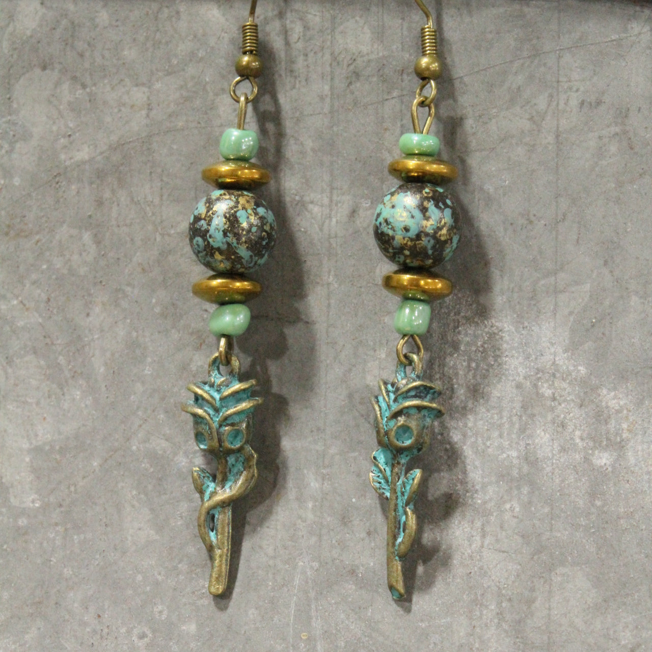 A Single Stemmed Rose Dangle Earrings