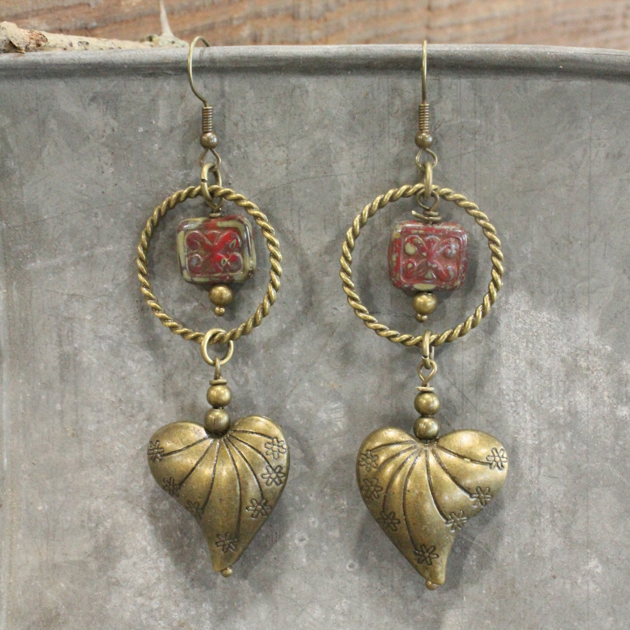 Ethnic Styled Heart & Czech Drop Earrings