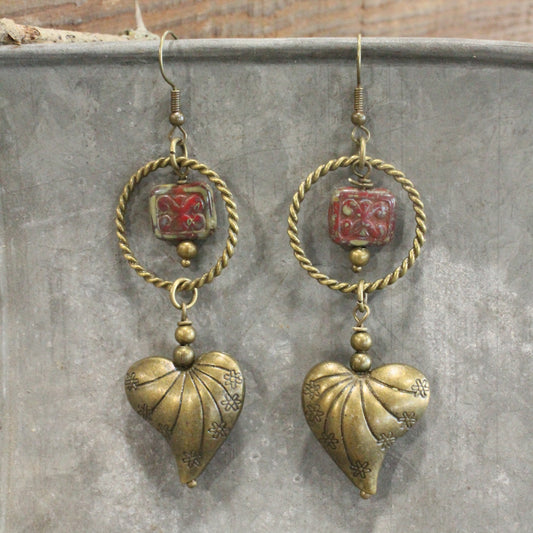 Ethnic Styled Heart & Czech Drop Earrings