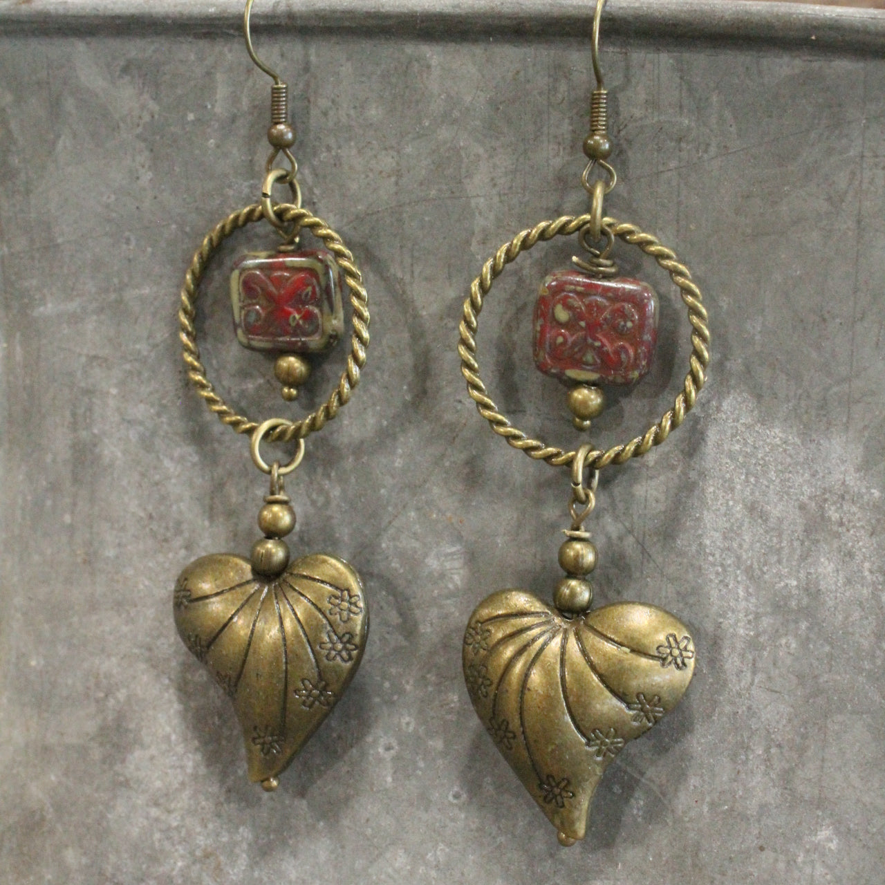 Ethnic Styled Heart & Czech Drop Earrings