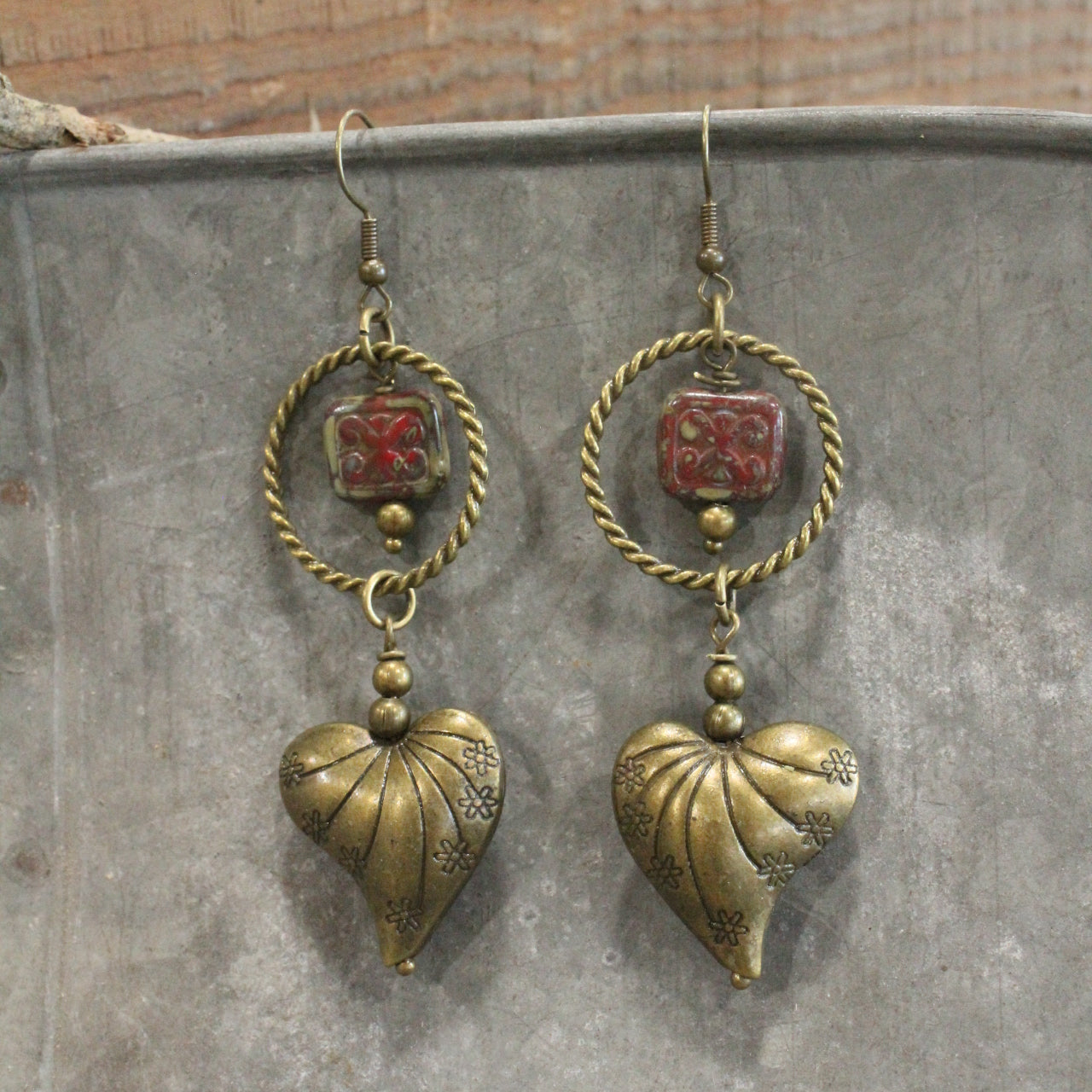 Ethnic Styled Heart & Czech Drop Earrings