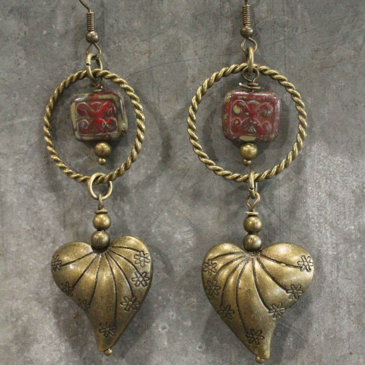 Ethnic Styled Heart & Czech Drop Earrings