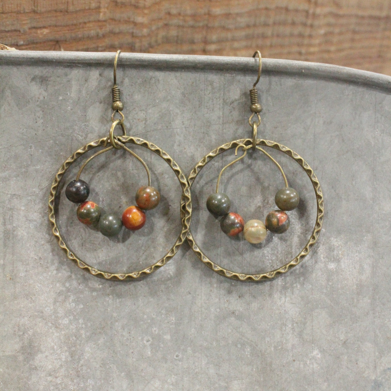 Natural Picasso Jasper Ring Drop Earrings