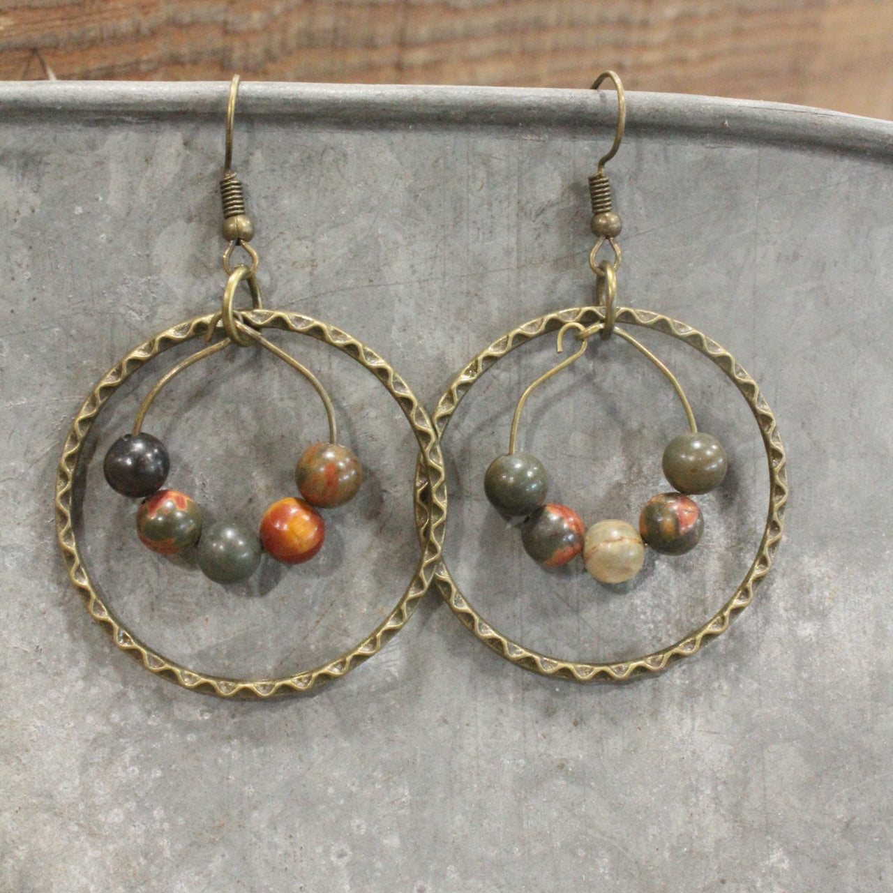 Natural Picasso Jasper Ring Drop Earrings