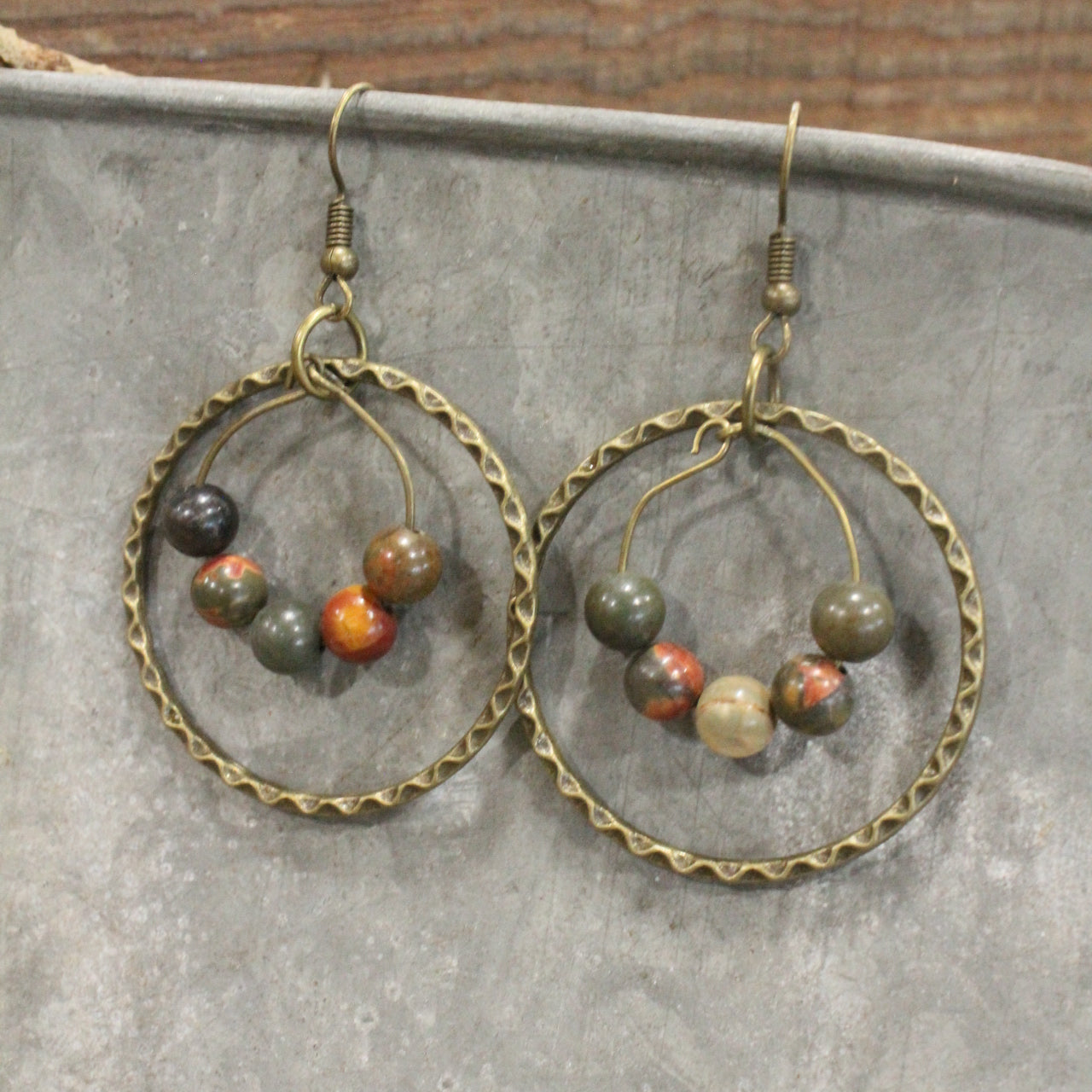 Natural Picasso Jasper Ring Drop Earrings