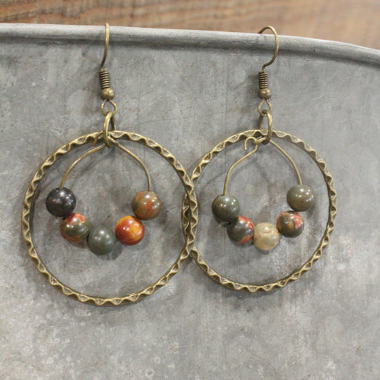 Natural Picasso Jasper Ring Drop Earrings