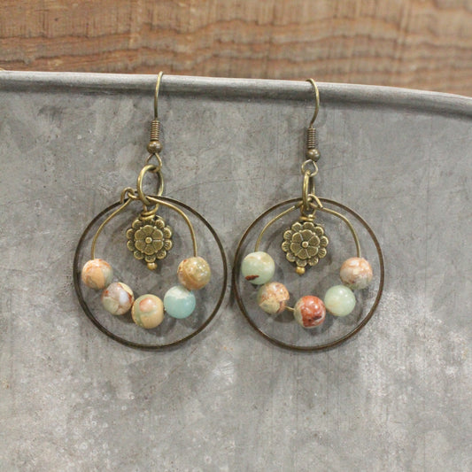 Natural Aqua Terra Jasper Ring Drop Earrings