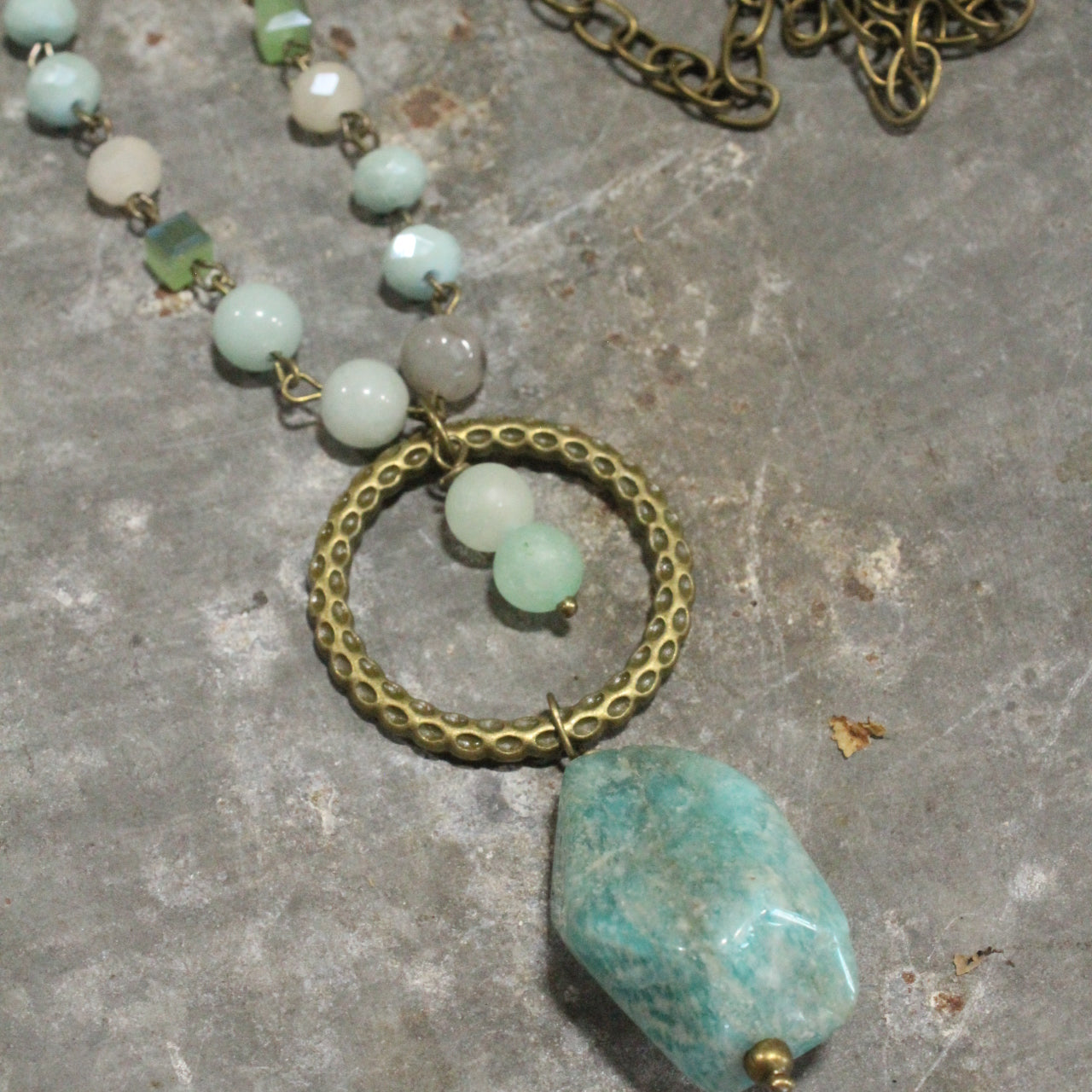 Bohemian Mint Rosary Stone Pendant Necklace