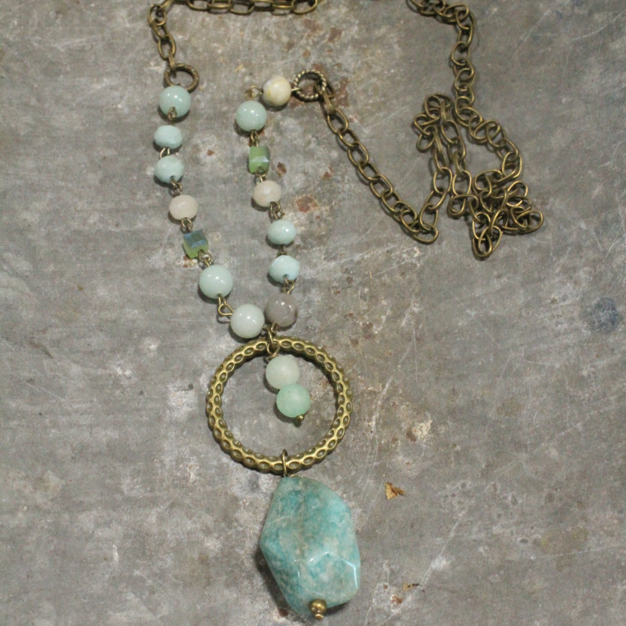 Bohemian Mint Rosary Stone Pendant Necklace