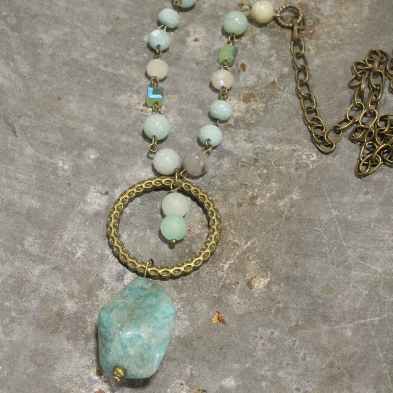 Bohemian Mint Rosary Stone Pendant Necklace