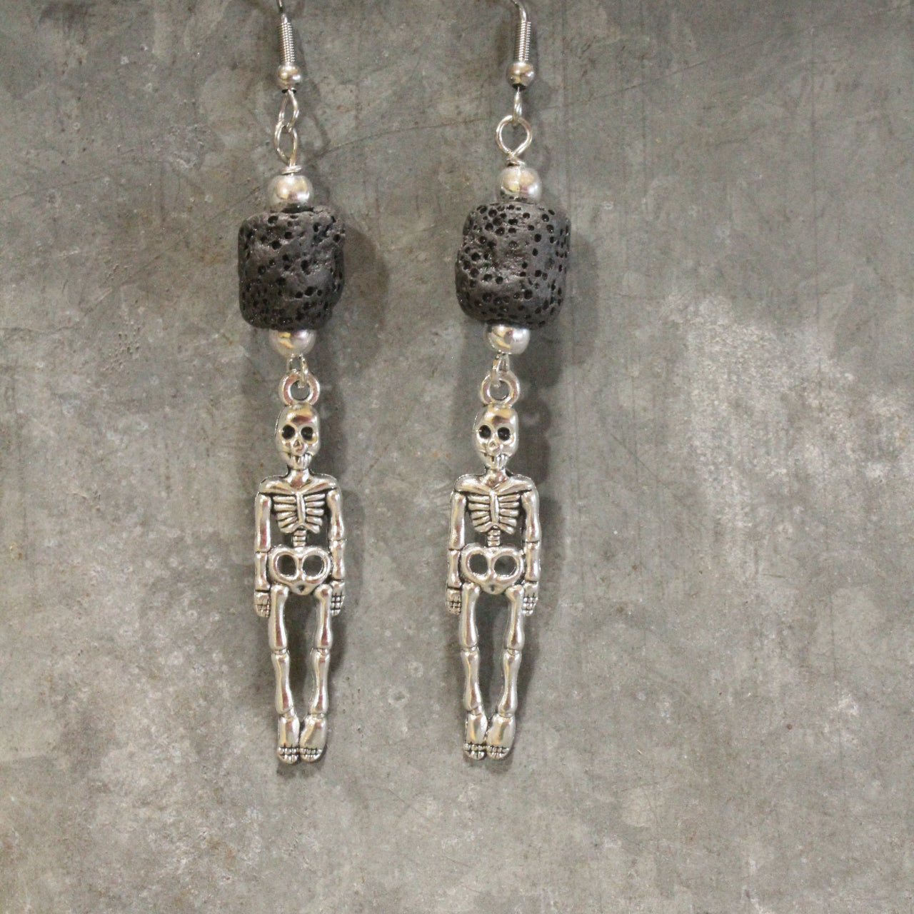 Scary Skeleton Lava Rock Dangle Earrings