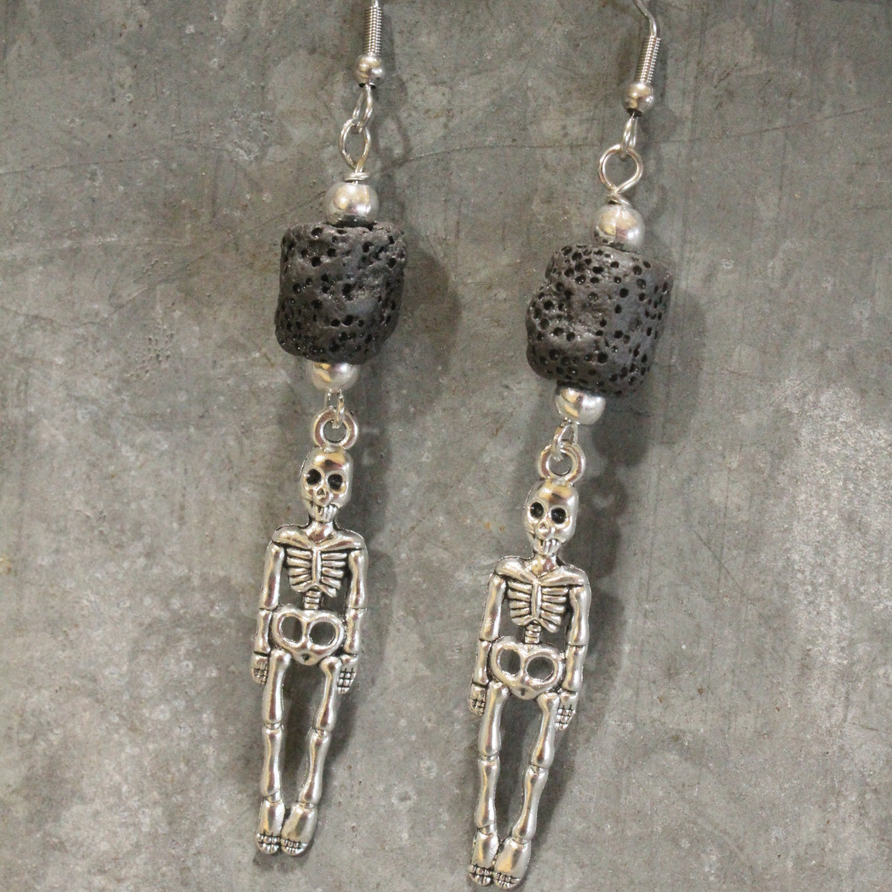 Scary Skeleton Lava Rock Dangle Earrings