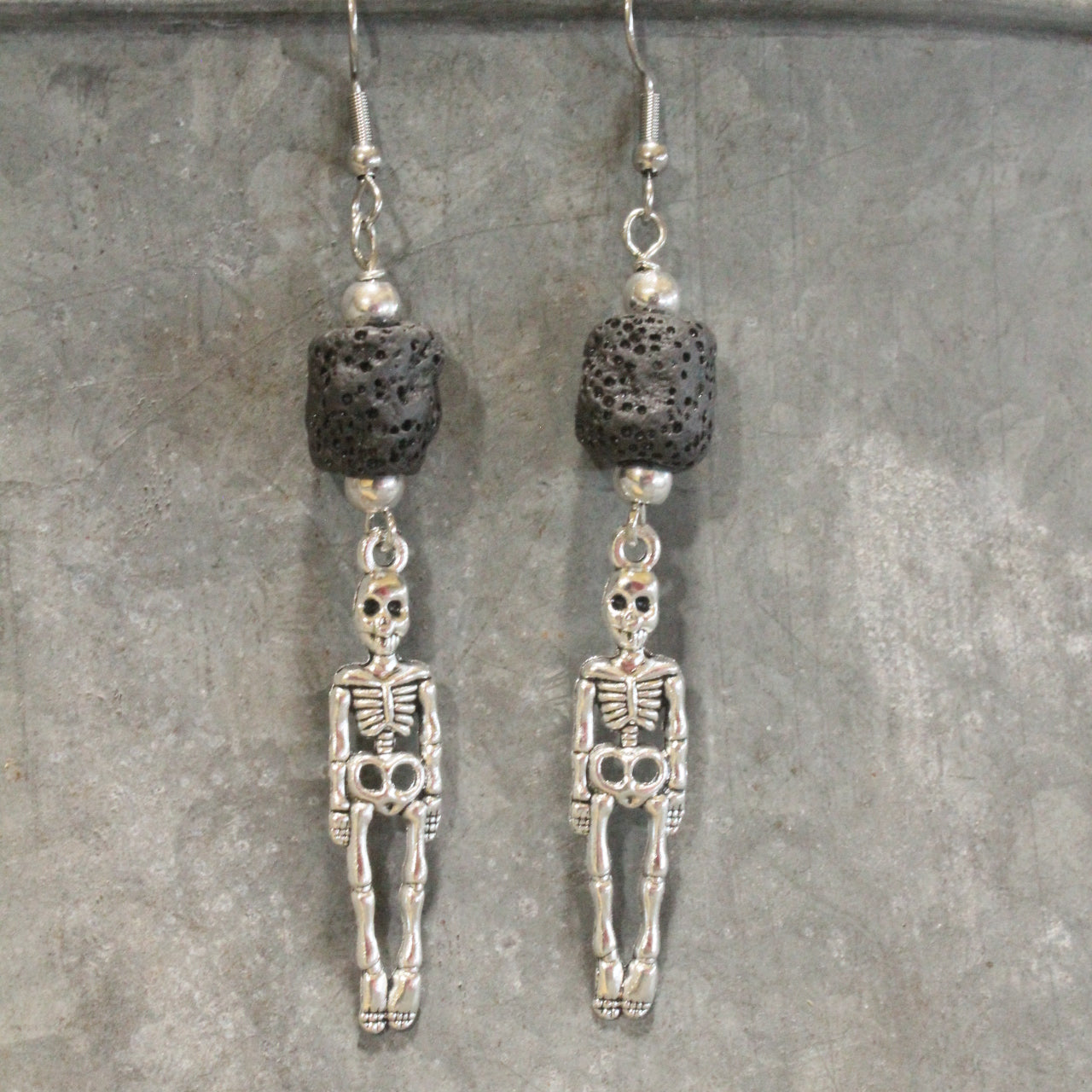 Scary Skeleton Lava Rock Dangle Earrings