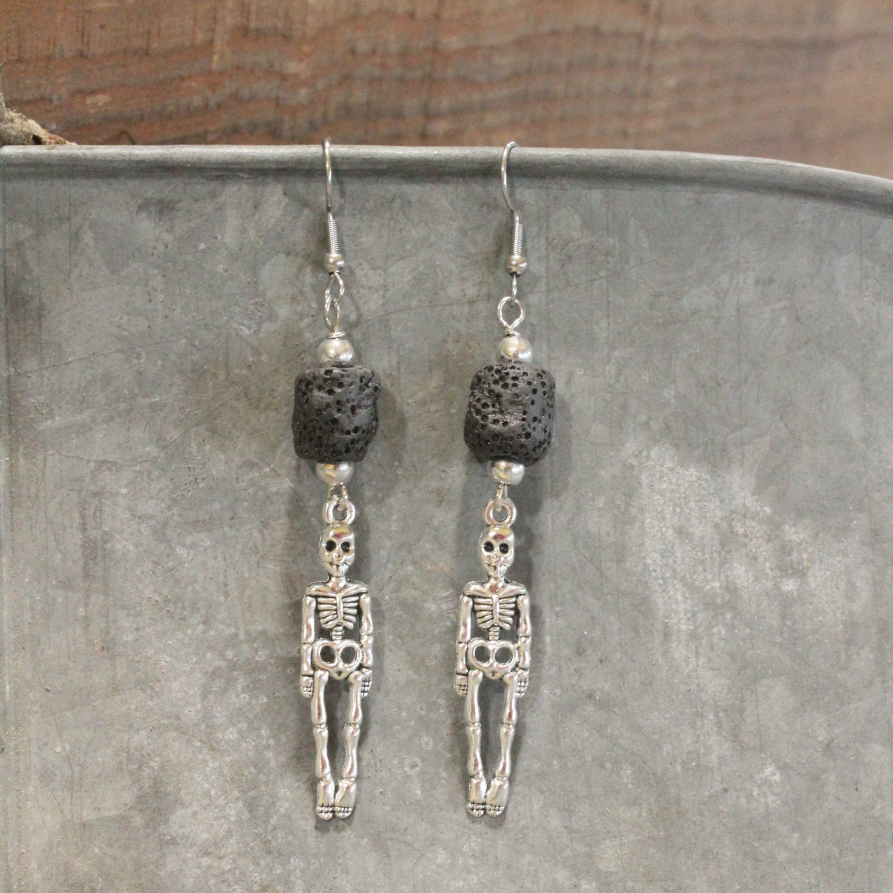 Scary Skeleton Lava Rock Dangle Earrings