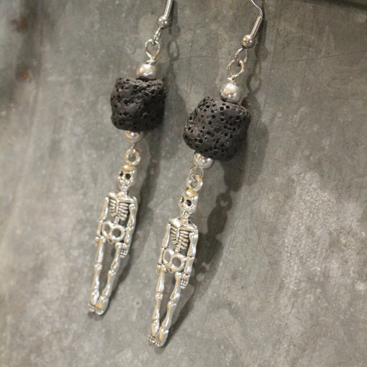 Scary Skeleton Lava Rock Dangle Earrings