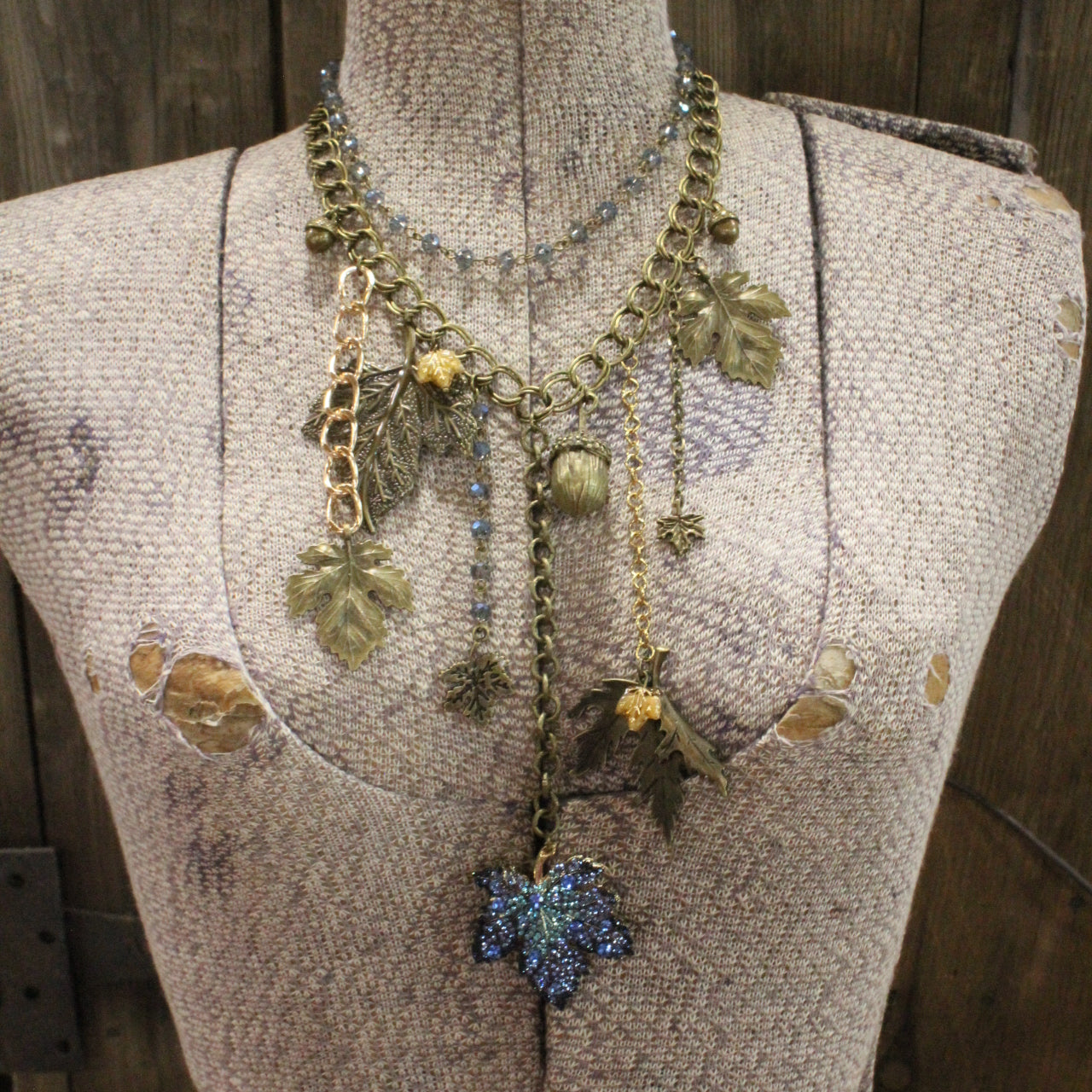 Crisp Blue Leaves Charm'd Necklace