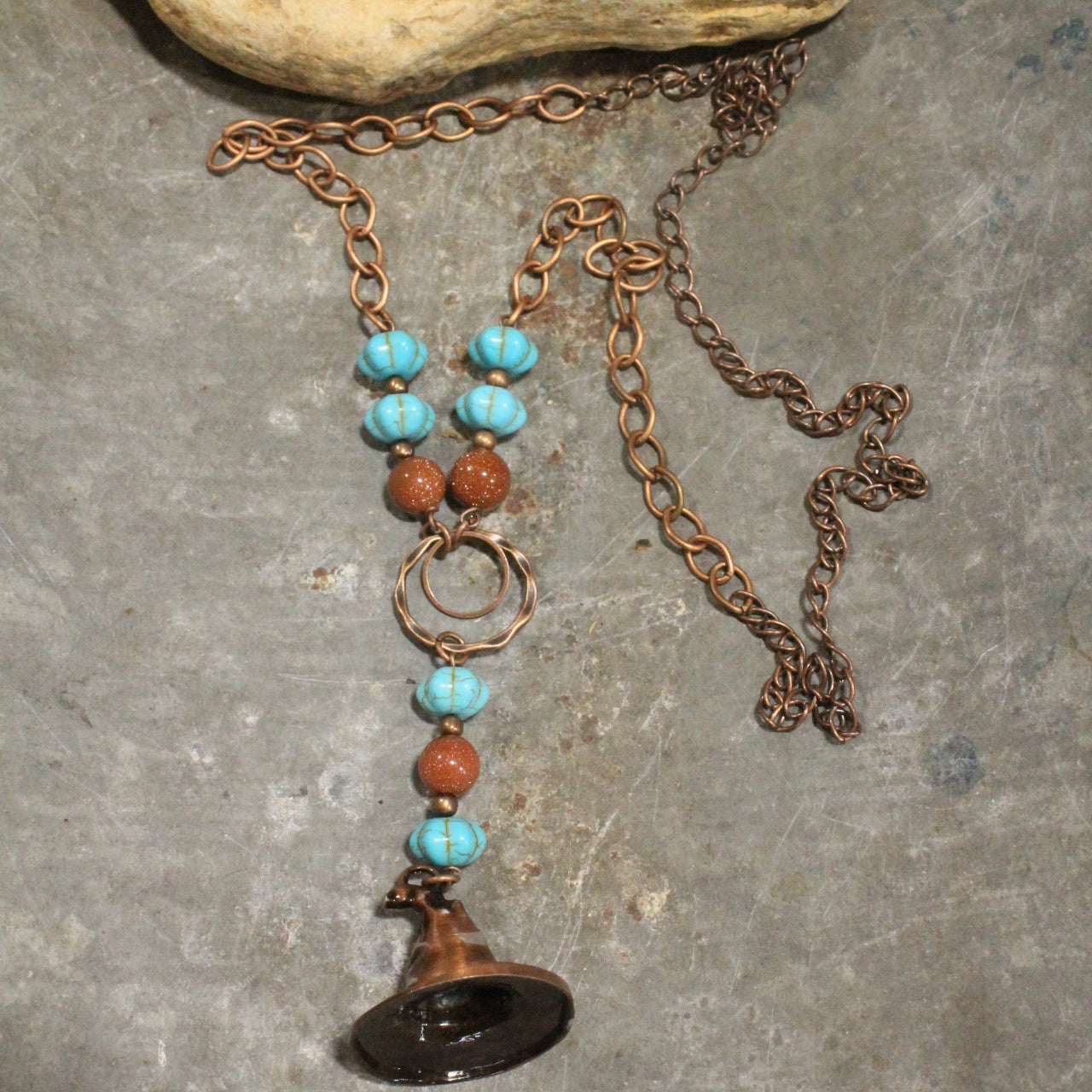 Copper Witches Hat & Pumpkin Pendant Necklace