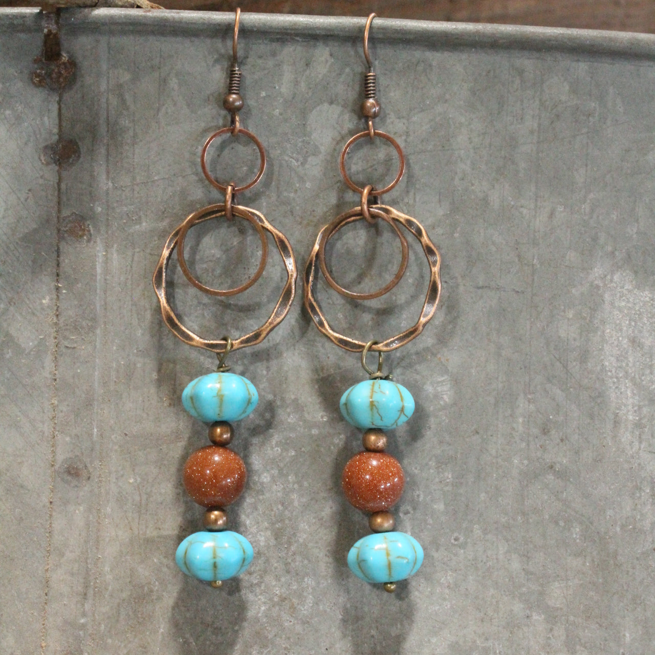 Copper Ring Dangle Drop Pumpkin Earrings