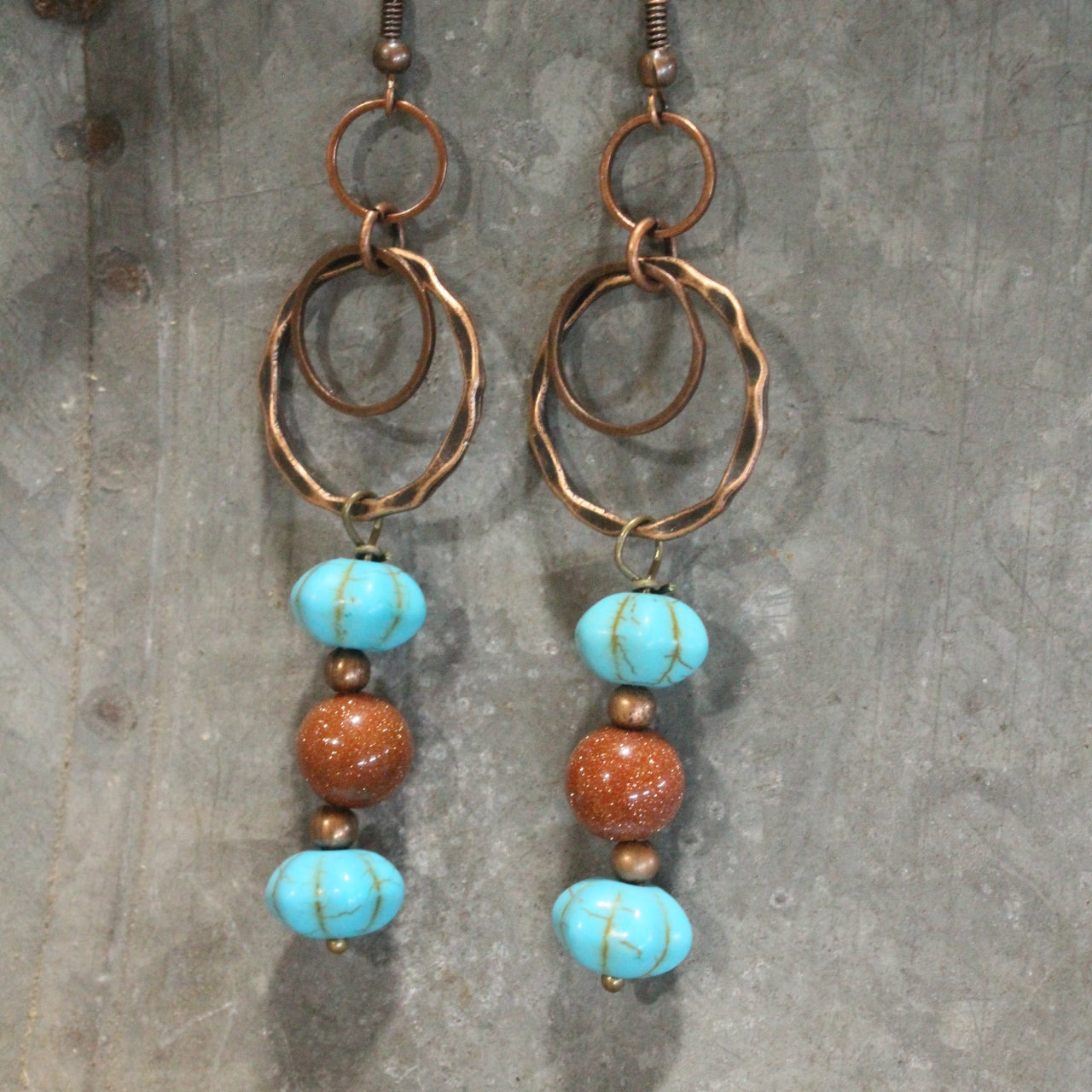 Copper Ring Dangle Drop Pumpkin Earrings