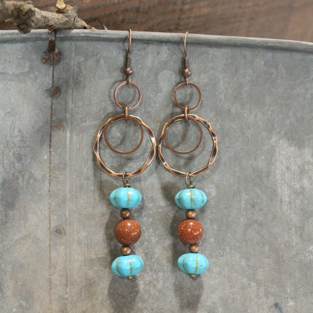 Copper Ring Dangle Drop Pumpkin Earrings