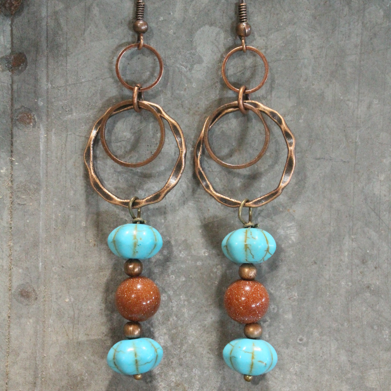 Copper Ring Dangle Drop Pumpkin Earrings