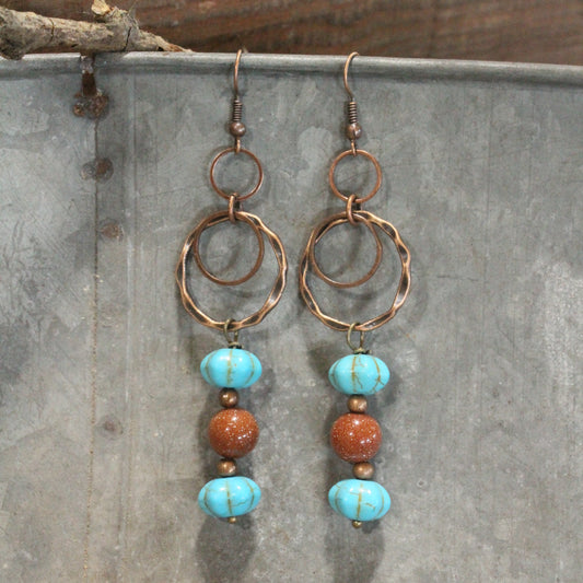 Copper Ring Dangle Drop Pumpkin Earrings